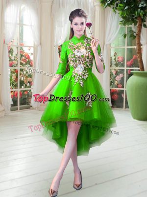 Pretty High-neck Half Sleeves Zipper Homecoming Dress Green Tulle