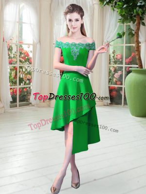 A-line Homecoming Dress Green Off The Shoulder Satin Sleeveless Asymmetrical Zipper