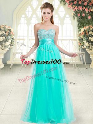 Excellent A-line Formal Dresses Aqua Blue Sweetheart Tulle Sleeveless Floor Length Lace Up