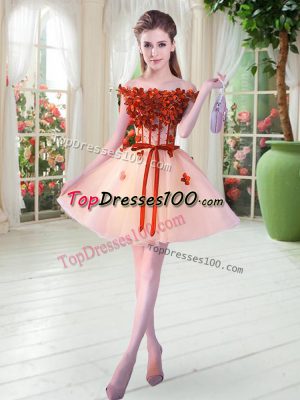 Dynamic Peach Lace Up Beading and Appliques Sleeveless Mini Length