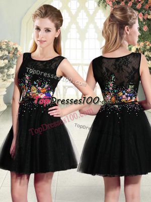 Black Sleeveless Mini Length Beading and Embroidery Side Zipper Prom Dress