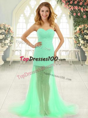 Excellent Apple Green Sleeveless Beading Zipper Evening Gowns