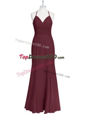 Spaghetti Straps Sleeveless Criss Cross Prom Dresses Burgundy Chiffon