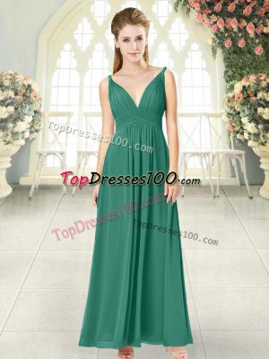 Fashionable Ankle Length Green Evening Dress Chiffon Sleeveless Ruching