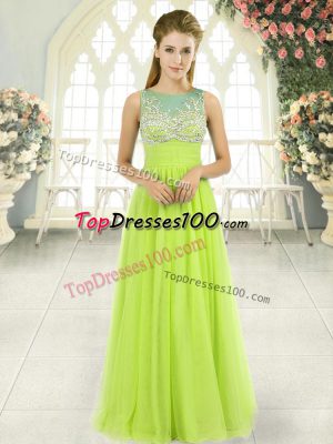 Yellow Green Sleeveless Beading Floor Length