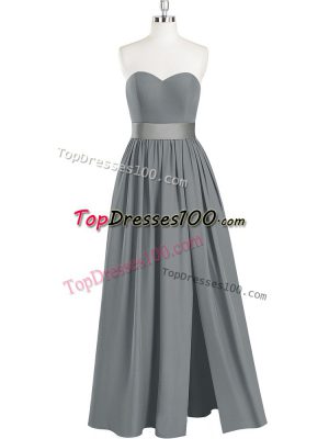 Hot Sale Sleeveless Floor Length Belt Zipper Homecoming Dress with Grey