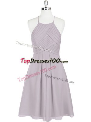 Admirable Grey Prom Evening Gown Prom and Party with Ruching Halter Top Sleeveless Zipper