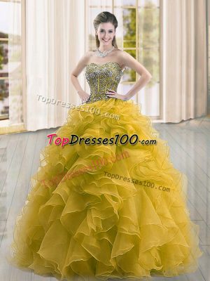 Organza Sleeveless Floor Length 15 Quinceanera Dress and Beading and Ruffles