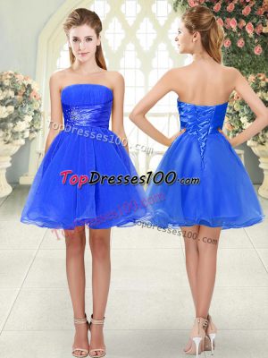 New Arrival Strapless Sleeveless Organza Homecoming Dress Beading Lace Up