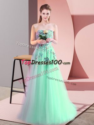 Sweetheart Sleeveless Womens Evening Dresses Floor Length Appliques Apple Green Tulle