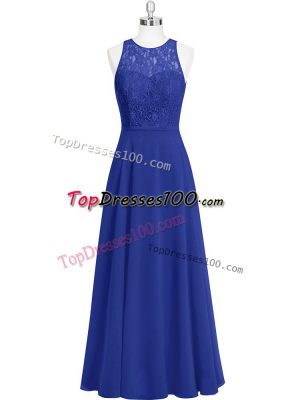 Deluxe Royal Blue Zipper Scoop Lace Prom Evening Gown Chiffon Sleeveless