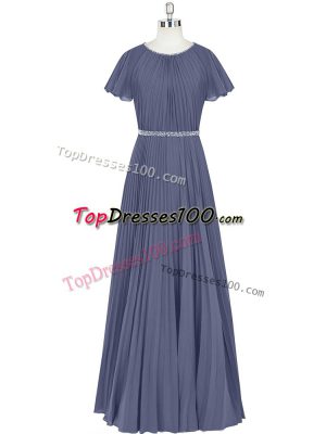 Short Sleeves Beading and Pleated Zipper Evening Dress