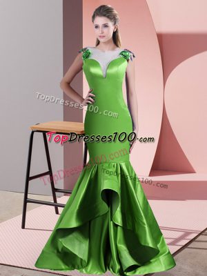 On Sale Mermaid Sleeveless Green Prom Dresses Sweep Train Side Zipper