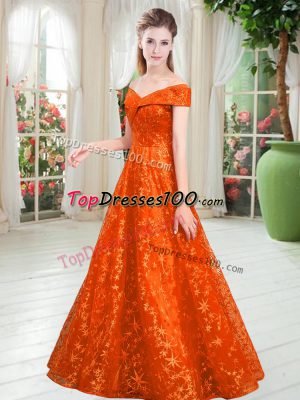 Discount Orange Sleeveless Beading Floor Length Prom Gown