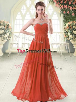 Designer Rust Red Empire Sweetheart Sleeveless Chiffon Floor Length Zipper Beading Prom Dresses