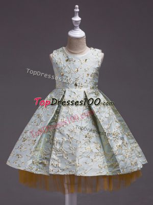 Apple Green Sleeveless Embroidery Mini Length Toddler Flower Girl Dress