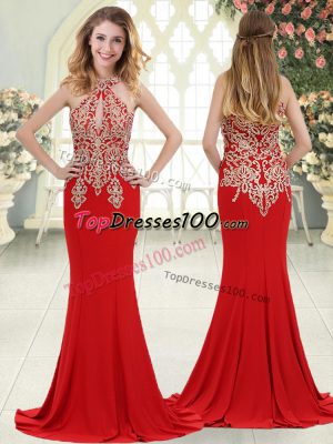 Perfect Red Halter Top Neckline Beading and Lace Homecoming Dress Sleeveless Zipper