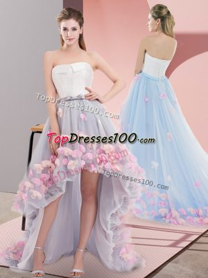 High Low Grey Prom Gown Tulle Sleeveless Appliques
