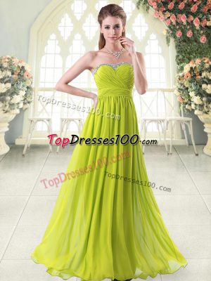 Cute Sweetheart Sleeveless Prom Evening Gown Floor Length Beading Yellow Green Chiffon