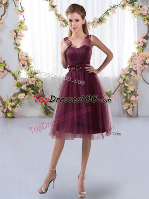 Gorgeous Burgundy V-neck Zipper Appliques Bridesmaids Dress Sleeveless