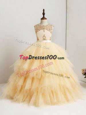 Pretty Gold Scoop Zipper Beading and Ruffles Child Pageant Dress Sleeveless