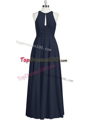 Simple Ruching Dress for Prom Black Zipper Sleeveless Floor Length