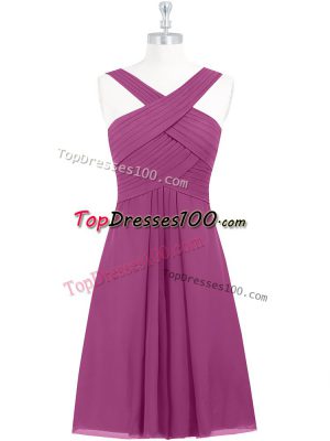 Sleeveless Chiffon Knee Length Zipper Prom Gown in Fuchsia with Pleated