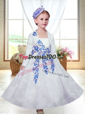 White A-line Embroidery Flower Girl Dresses Zipper Lace Sleeveless Ankle Length