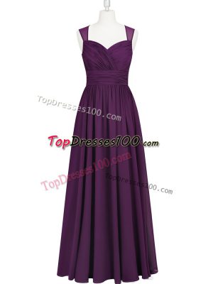 Hot Selling Chiffon Straps Sleeveless Zipper Ruching Prom Evening Gown in Eggplant Purple