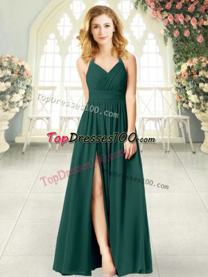 Fantastic Peacock Green Sleeveless Floor Length Ruching Zipper Prom Gown