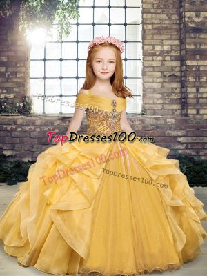 Sleeveless Beading and Ruffles Lace Up Pageant Gowns For Girls
