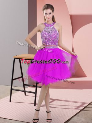 Customized Purple Sleeveless Organza Backless for Prom and Party