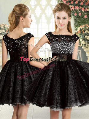 Graceful Mini Length Zipper Dress for Prom Black for Prom and Party with Beading