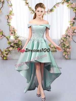 Glittering Apple Green Lace Up Bridesmaid Dress Appliques Sleeveless High Low