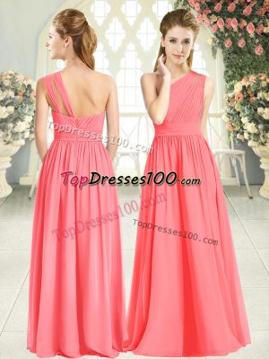 Cute Floor Length Zipper Homecoming Dress Watermelon Red for Prom and Party with Ruching