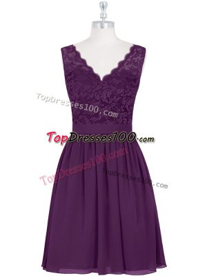 Purple Chiffon Zipper Scalloped Sleeveless Mini Length Lace