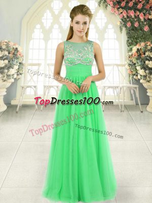 Attractive Scoop Sleeveless Homecoming Dress Floor Length Beading Chiffon