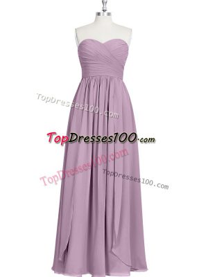 Sleeveless Floor Length Ruching Zipper Evening Dress with Purple