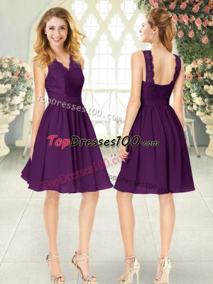 Purple Sleeveless Lace Knee Length Prom Party Dress