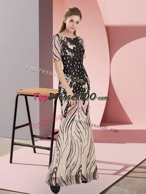 Flirting Black Half Sleeves Floor Length Sequins Zipper Evening Dress