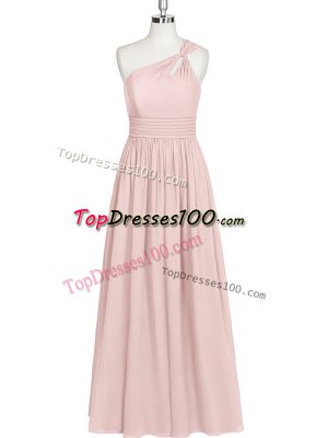 Wonderful Baby Pink Chiffon Side Zipper Prom Gown Sleeveless Floor Length Ruching