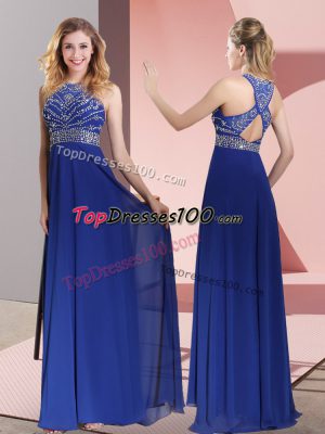 Sweet Blue Empire High-neck Sleeveless Satin Sweep Train Criss Cross Beading and Lace Custom Made