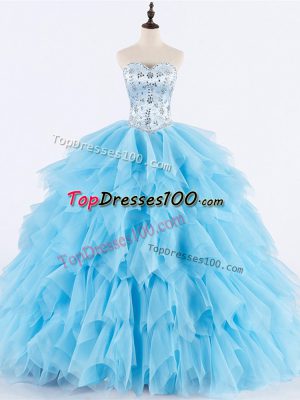 Modest Sweetheart Sleeveless Lace Up Sweet 16 Dresses Baby Blue Tulle