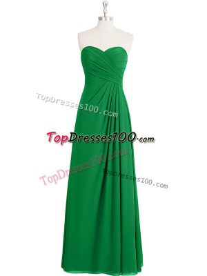Cheap Green Chiffon Zipper Evening Dress Sleeveless Floor Length Ruching