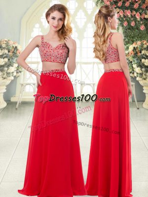 Chiffon Sleeveless Floor Length Juniors Party Dress and Beading