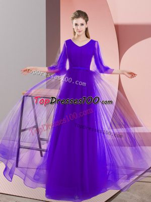 Purple Long Sleeves Floor Length Beading Zipper