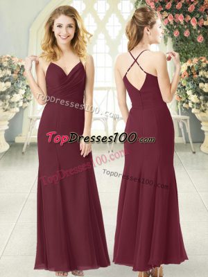 Stylish Burgundy Evening Wear Prom and Party with Ruching Spaghetti Straps Sleeveless Zipper