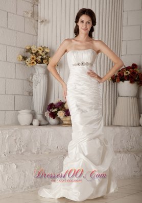 Vintage Mermaid Strapless Wedding Dress Brush Train Taffeta Beading - Top Selling