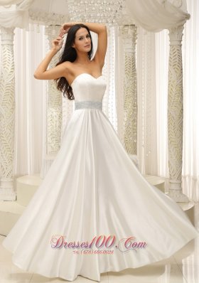 Elastic Woven Satin Sweetherat Wedding Dress Beaded Decorate Waist Floor-length - Top Selling