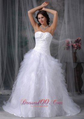 Beautiful A-line Sweetheart Court Train Taffeta and Tulle Ruffles Wedding Dress - Top Selling